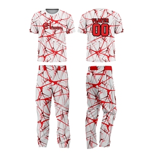 ชุดยูนิฟอร์มซอฟต์บอลแบบกำหนดเอง เสื้อเจอร์ซีย์แบบซับลิเมชั่น กางเกงระบายอากาศ แห้งเร็ว ชุดทีม สีขาวแดงล้วน โพลีเอสเตอร์ 100% สำหรับทุกเพศ - Product Image 5