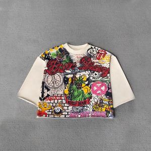 T-shirt imprimé pour homme style streetwear, col rond, manches longues, tricoté, délavé à l'acide, polyester/coton, motif TITAN TREAD WEAR, Art Not Crime - Product Image 1
