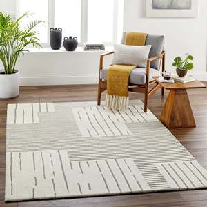 Modern Minimalist grey and White Wool Rug Geometric Hand-Tufted Washable <b>Carpet</b> for Home Living Room & Bedroom for Picnic - Product Image 4