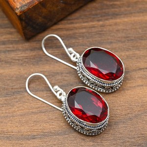 Boucles d'oreilles en grenat rouge, faites à la main, en argent sterling 925, bijoux en grenat rouge naturel, cadeau pour la personne aimée - Product Image 5