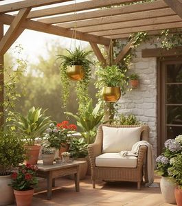 Pots à fleurs suspendus modernes en or avec chaîne pour plantes d'intérieur, design minimaliste, jardinières en métal de forme circulaire - Product Image 6