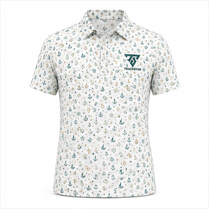 Polo pour homme Trackstar, blanc et vert, imprimé nautique, manches courtes, col boutonné, chemise de golf décontractée, logo personnalisé - Product Image 1