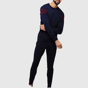 Conjunto Deportivo Unisex Azul Marino, Sudadera de Cuello Redondo y Manga Larga con Pantalones con Cordón, Color Sólido, Estilo Casual para Otoño, Corte Regular - Product Image 4