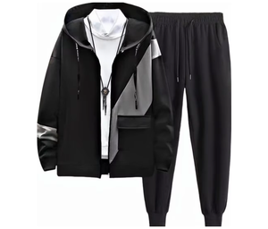 Ensemble survêtement décontracté streetwear et sportswear pour homme : sweat à capuche zippé asymétrique color-block et pantalon de jogging – Vente en gros - Product Image 3
