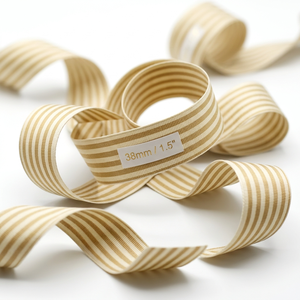 Cinta de grogrén Neelkamal de 38 mm, color blanco con rayas verticales, de poliéster, para decoración, envoltura de regalos y ribete de prendas. - Product Image 1