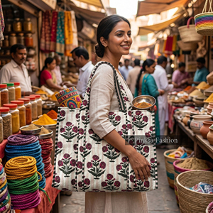 Bolso Tote Acolchado con Estampado Floral Rosa Indio, 100% Algodón, para Mujer, Grande, Venta al Por Mayor, Fabricante Personalizado - Product Image 4