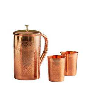 Carafe à eau en cuivre pur de luxe avec 2 gobelets assortis, ensemble artisanal de pichets ayurvédiques en cuivre pour une hydratation saine et respectueuse de l'environnement - Product Image 5