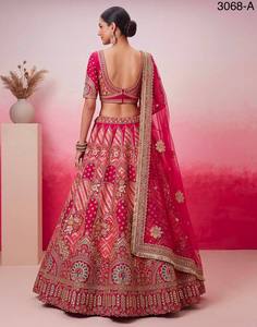 Pink Embroidered Lehenga Choli Set With <b>Dupatta</b> Traditional Indian Pakistani Wedding Outfit Women - Product Image 3