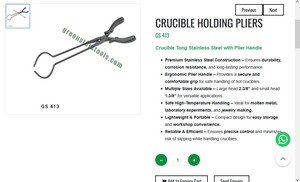 Pince à creuset en acier inoxydable, outil de bijouterie résistant à la chaleur, pince à creuset avec poignée, outil de bijoutier | Numéro d'article GS-413 - Product Image 3