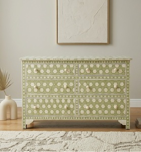 Handmade Bone Inlay Sideboard Drawer <b>Cabinet</b> Green <b>White</b> <b>Storage</b> Chest Modern Living Room Furniture - Product Image 1
