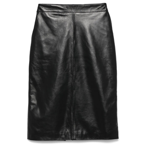 Jupe crayon en cuir véritable pour femme de haute qualité, longueur genou, unie, brillante, minimaliste, taille normale, toutes saisons - Product Image 5