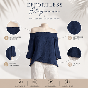 Blusa de Verano para Mujer, Estilo Boho, Elegante y Ligera, de Algodón, Talla Grande, Hombros Descubiertos, Corte Holgado, Manga Tres Cuartos, Ideal para la Playa - Product Image 5