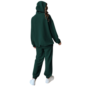 Conjunto Deportivo Casual de 2 Piezas para Mujer, Diseño de Logotipo Personalizado, 100% Algodón, Felpa, Sudadera con Capucha y Cremallera, Manga Larga, Hombros Caídos - Product Image 3