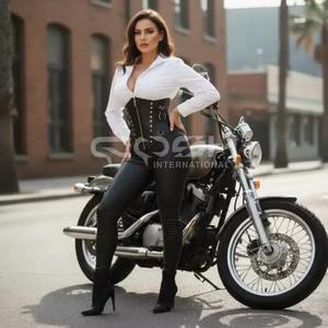 Corsé de cuero negro con estampado de cocodrilo, con varillas de acero, estilo gótico, para debajo del busto, con herrajes plateados. - Product Image 6