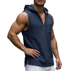 Men's Tank TopGym Fitness Sleeveless Hoodie Custom Made Bulk Cotton Blended V-Neck <b>Drop</b> Armhole Wholesale Rate Tank Tops For Men - Product Image 5