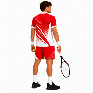 Conjunto de Camiseta y Pantalones Cortos de Tenis Sublimados Rojos y Blancos para Hombre, Transpirables, Ajuste Atlético, Ropa Deportiva de Verano, Personalizable para Equipos y Marcas - Product Image 4
