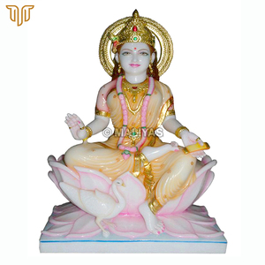 Marble Gayatri Mata Murti with Swan | Seated White Marble Goddess Statue | MALIYAS Jaipur - Product Image 2
