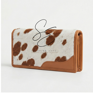 Durable Hair-On-Hide Leather Long Wallet for Women Vintage Cowgirl Genuine Leather Wallets with Snap Button Closure - Product Image 2