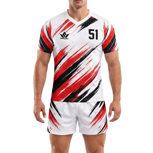 Ensemble de maillot de rugby bleu marine pour homme, manches courtes, col rond, polyester sublimé, respirant, coupe athlétique, uniforme d'équipe adulte - Product Image 6