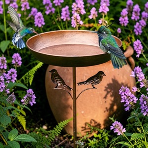 Bain d'oiseaux élégant en fer forgé pour patio et jardin – Décoration écologique, faite à la main, moderne, extérieur, embellisseur naturel, mangeoire pour oiseaux - Product Image 2