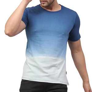 Camiseta de Manga Corta con Cuello Redondo y Color Degradado para Hombre, Corte Regular, Informal, Tejida con Patrón, Poliéster/Algodón, Transpirable, con Logotipo Frontal - Product Image 1