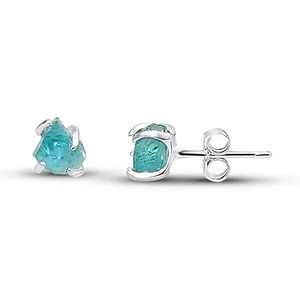Handmade Classic <b>Silver</b>-Plated March Birthstone Earrings 5-7mm Genuine Apatite Gemstone <b>Stud</b> Jewelry Gold Plating Fashion - Product Image 1