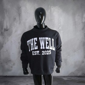 The WELL Black <b>Mock</b> <b>Neck</b> Zipper Pullover Winter 100% Cotton Vintage High Street White Applique Embroidery Hoodie - Product Image 4