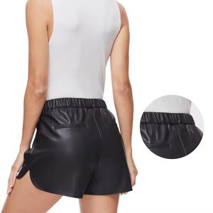 Front Pocket's Women Regular Fit 100% Leather Fabric Breathable Plain Dyed Leather <b>Shorts</b> with Custom Brand Logo - Product Image 6