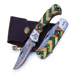 Handmade Back <b>Lock</b> Folding Pocket Knife Damascus Steel Pakka Wood Handle Mosaic Design Belt Loop Sheath Wholesale Outdoor - Product Image 6
