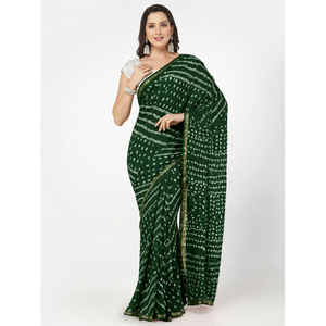 <b>Green</b> Bandhani Saree Woven Ethnic Saree Floral Pattern Formal Summer Wear - Product Image 1