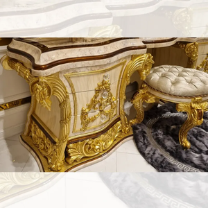Luxury Rococo Turkish Style Mahogany Dressing <b>Table</b> with <b>Mirror</b> Full Gold Heavy Hand Carved Elegant <b>Vanity</b> Master Bedroom - Product Image 6