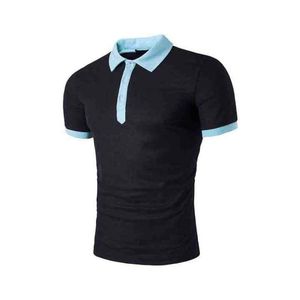 Polo de Manga Corta para Hombre, Corte Ajustado, Bloques de Color, Ribete en Contraste, Diseño Sólido de Punto Informal, Blanco, Negro, Azul Marino - Product Image 2