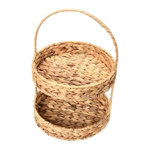 Plateaux en jacinthe d'eau Artisanat de service Cuisine Multifonction CLASSIQUE Double Taille Europe avec poignées Rangement Organisant 2 Étages - Product Image 2