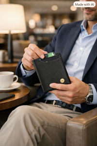 WRIZA Men's Classic Trendy Formal Genuine Leather Durable Card Holder <b>RFID</b> <b>Blocking</b> 5 Inch <b>Wallet</b> No Zipper Closure Credit Cards - Product Image 3