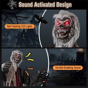 Lupo mannaro animatronico realistico in pelliccia da 2,5 m per Halloween, con LED rossi lampeggianti, braccia snodabili, facile montaggio in 3 fasi, decorazione spaventosa con ululati - Product Image 5