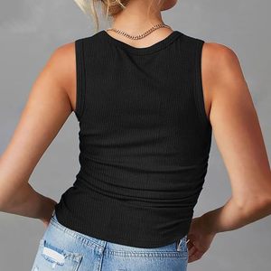 Débardeur côtelé pour femme, col en V, sans manches, froncé sur les côtés, coupe ajustée, couleur unie, tunique d'été, t-shirt basique - Product Image 5