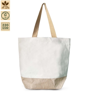 Sac fourre-tout de plage en toile naturelle et jute laminée 45x37x18cm, logo personnalisé, pour centres de villégiature, shopping, vente en gros, OEM, fabricant de marques privées - Product Image 1