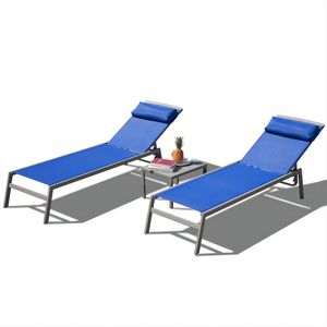 Ensemble de 3 chaises longues de patio réglables en aluminium avec dossier inclinable en textilène et appui-tête pour la piscine - Product Image 1