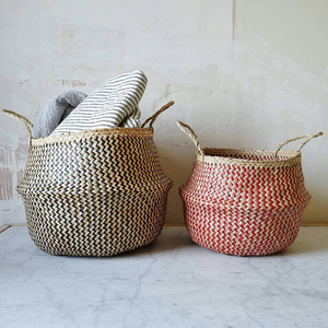 Hot Selling Eco-Friendly Folding 2018 Pom Pom Seagrass Storage <b>Basket</b> for Clothing Belly Design From Vietnam - Product Image 4