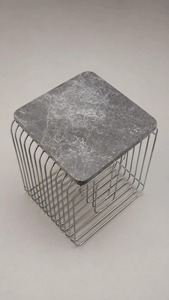 Mesa de Centro Moderna con Tapa de Mármol y Estructura Metálica de Alambre Morado con Diseño de Almacenamiento, Muebles para Sala de Estar - Product Image 2