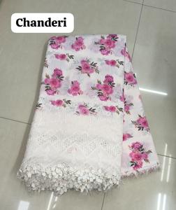 Tissu Chanderi Transparent Brodé de Dentelle Florale Élégante, Dentelle Florale Découpée sur Tissu Chanderi Pur pour les Lehengas - Product Image 1