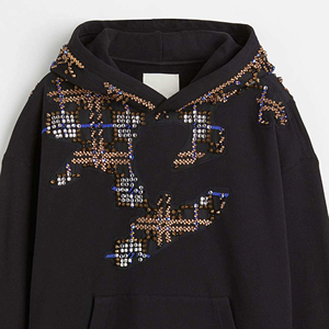 Men's Oversized <b>Black</b> fashion Hoodie <b>Sequin</b> Embroidered Letter Pullover Sweatshirt Hooded Casual Autumn <b>Top</b> - Product Image 2