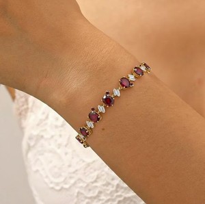 Oval Cut Lab Grown Ruby <b>Charm</b> Bracelet 925 Sterling Silver Gold Plated Elegant July Birthstone Luxury Red Gemstone Jewelry - Product Image 4