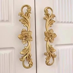 Luxury Solid Brass Floral Cabinet Handle Antique Gold Wardrobe Door Pull Decorative Furniture Hardware for Home Hotel Interiors - Product Image 1