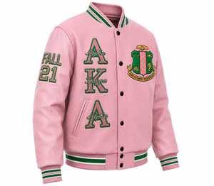 Chaqueta Varsity Corta Personalizada de Cuero AKA !908 para Mujer, con Bordado Rosa, Manga Larga, Corte Regular, Precio Económico - Product Image 6