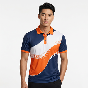 Men's Short Sleeve <b>Polo</b> Shirt Abstract Print <b>Orange</b> Navy White Color Block Quick Dry Knitted Polyester Casual Fit - Product Image 5