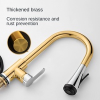 Robinet de cuisine extractible en laiton doré brossé, 4 modes, mitigeur d'évier pivotant avec tuyau extractible de 60 cm pour maison et hôtel modernes