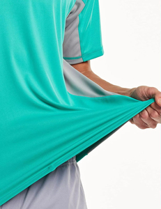 T-shirt pour homme à manches raglan bleu sarcelle, col rond, séchage rapide, tricoté, coupe classique, sportif, couleur unie - Product Image 5