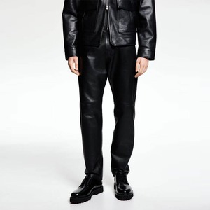 Custom Designed Men's Genuine Cowhide Leather Canvas Pants Vintage Style Waterproof Flexible OEM Service - Product Image 1