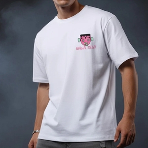 T-shirt décontracté pour homme en coton tricoté 100% délavé, coupe ample, couleur unie, avec logo personnalisé imprimé numériquement, séchage rapide, manches courtes, style vintage - Product Image 1